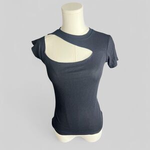 Forever 21 Cut Out Asymmetrical Black T-Shirt